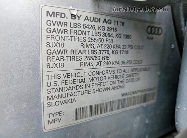 WA1LHAF74KD020421 2019 AUDI Q7 Серебряный Панорамный вид салона 360°