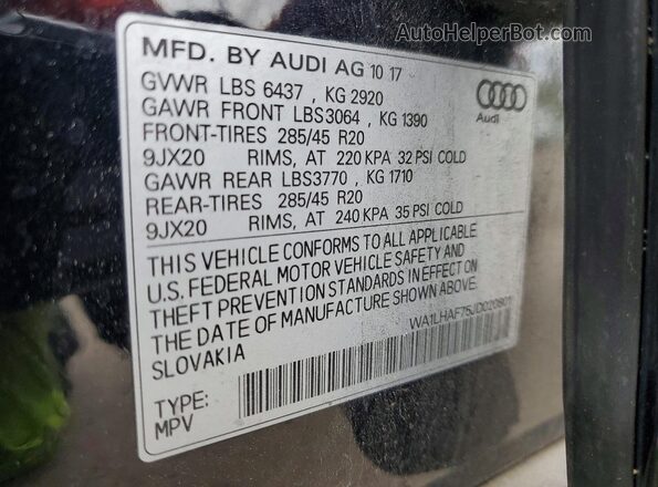 WA1LHAF75JD020801 2018 AUDI Q7 Черный Вид наклейки с VIN-кодом