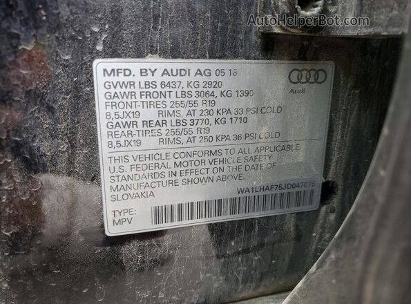 WA1LHAF75JD047075 2018 AUDI Q7 Black Widok naklejki z numerem VIN