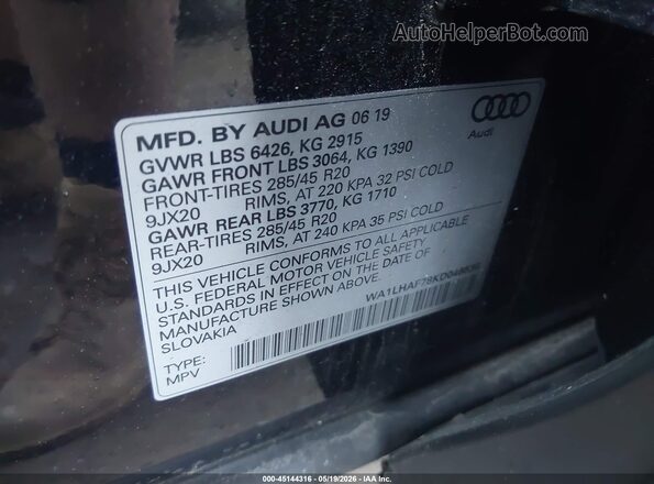 WA1LHAF78KD046536 2019 AUDI Q7 Черный Вид подкапотного пространства