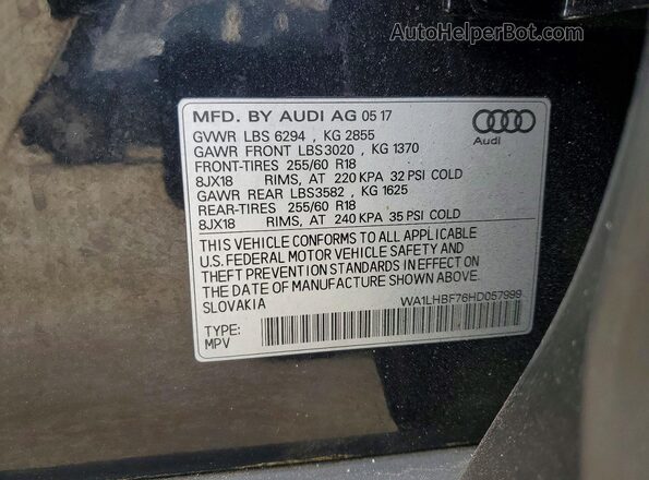 WA1LHBF76HD057999 2017 AUDI Q7 Черный Вид подкапотного пространства