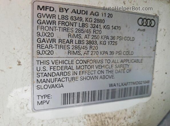 WA1LXAF77MD021049 2021 AUDI Q7 White Панорамний вид салону 360°