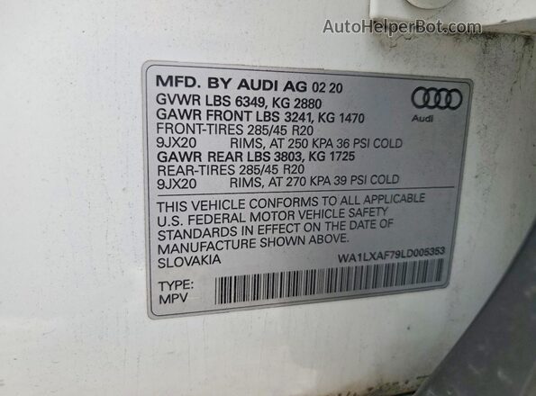 WA1LXAF79LD005353 2020 AUDI Q7 White სალონის 360-გრადუსიანი ხედი