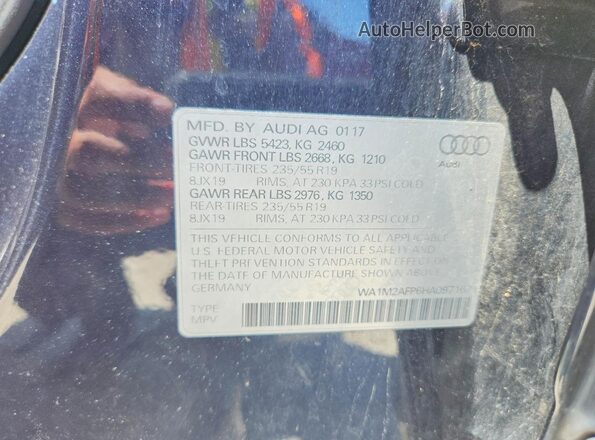 WA1M2AFP6HA097162 2017 AUDI Q5 Black VIN კოდის სტიკერის ხედი