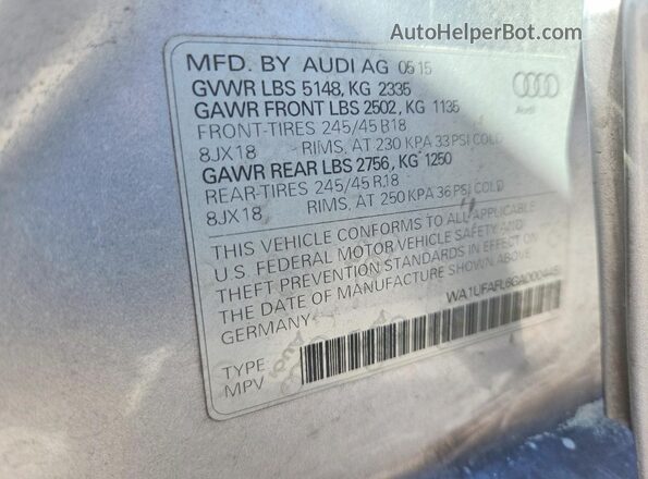 WA1UFAFL6GA000445 2016 AUDI OTHER Silver Widok naklejki z numerem VIN