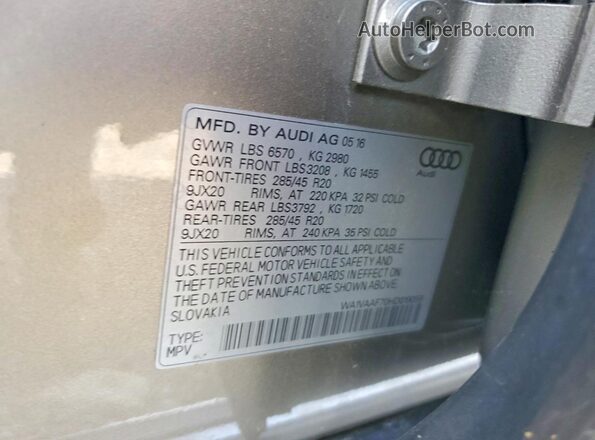 WA1VAAF70HD019059 2017 AUDI Q7 Желто-коричневый Вид наклейки с VIN-кодом