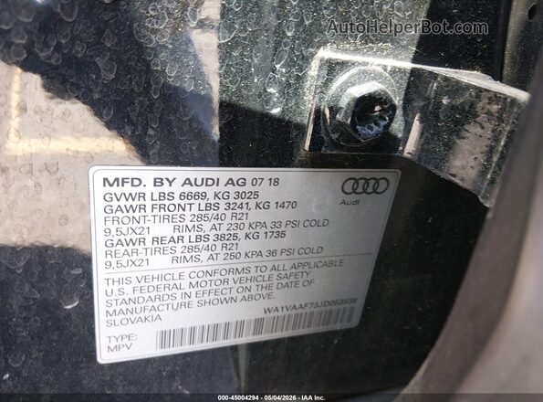 WA1VAAF73JD053938 2018 AUDI Q7 Black Շարժիչի բաժամունքի տեսք