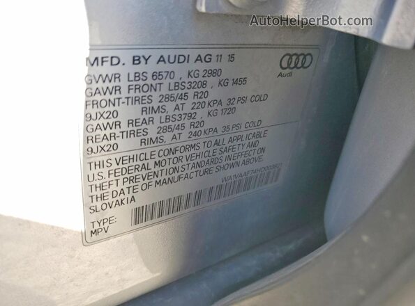 WA1VAAF74HD003821 2017 AUDI Q7 Серебряный Вид наклейки с VIN-кодом