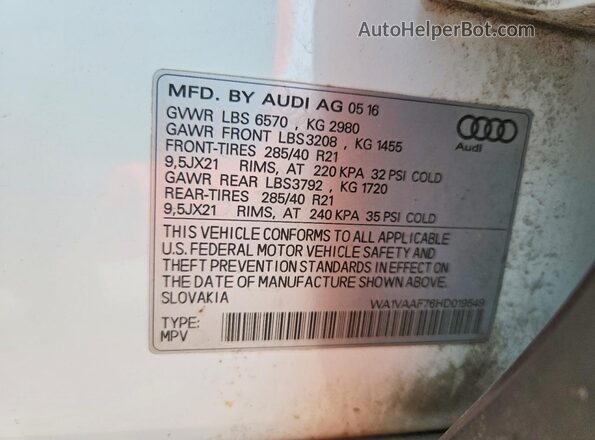 WA1VAAF76HD019549 2017 AUDI Q7 White Панорамний вид салону 360°