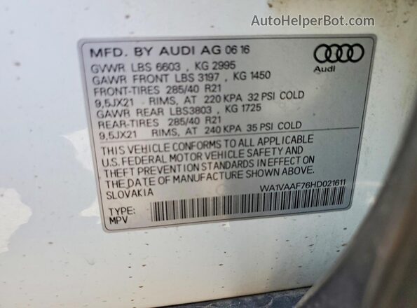 WA1VAAF76HD021611 2017 AUDI Q7 Белый Панорамный вид салона 360°