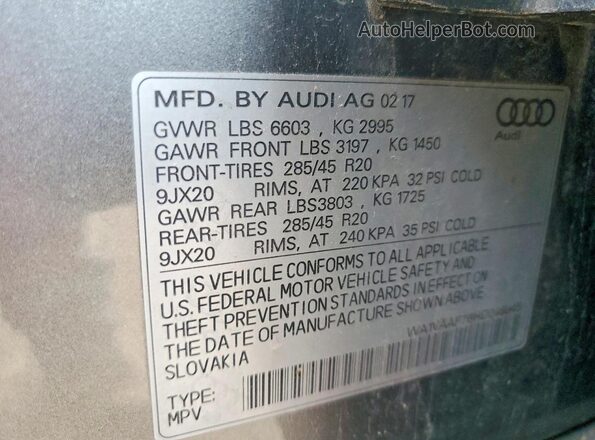 WA1VAAF76HD046945 2017 AUDI Q7 Gray ძრავის განყოფილების ხედი