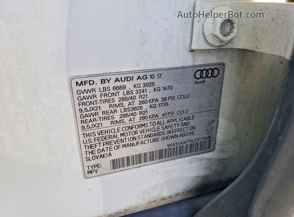 WA1VAAF78JD017985 2018 AUDI Q7 Белый Вид наклейки с VIN-кодом