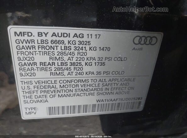 WA1VAAF78JD025293 2018 AUDI Q7 Черный Вид подкапотного пространства