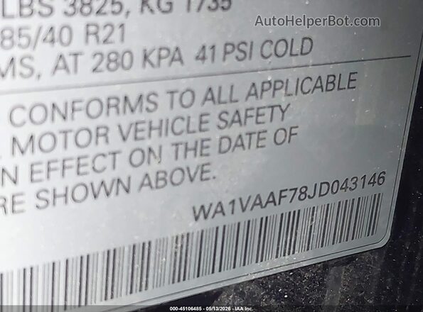 WA1VAAF78JD043146 2018 AUDI Q7 Black Widok komory silnika