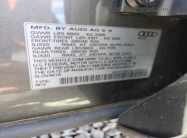 WA1VABF74HD034119 2017 AUDI Q7 Gray VIN sticker view