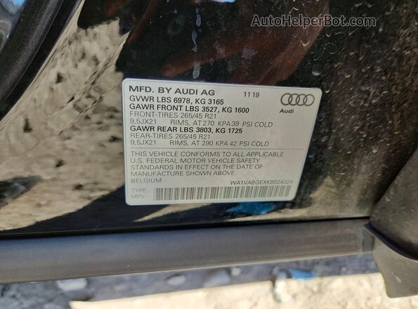WA1VABGEXKB024324 2019 AUDI E-TRON Black Widok naklejki z numerem VIN