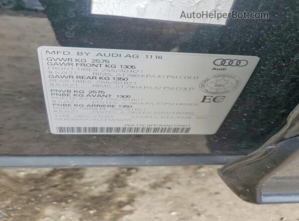 WA1VCAFP3HA079901 2017 AUDI SQ5 Черный Вид наклейки с VIN-кодом