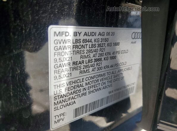 WA1VWAF75LD012747 2020 AUDI SQ7 Black Widok komory silnika