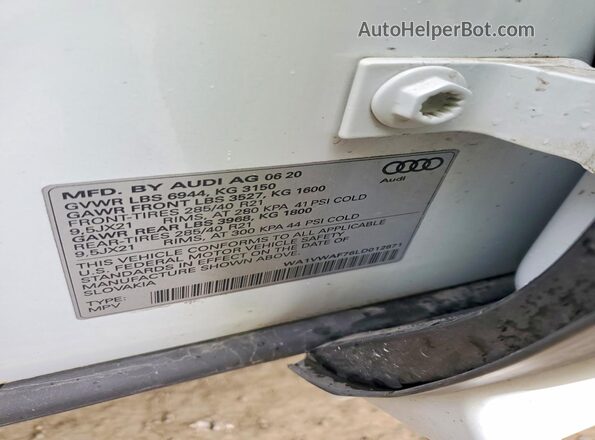 WA1VWAF76LD012871 2020 AUDI SQ7 Белый Вид наклейки с VIN-кодом