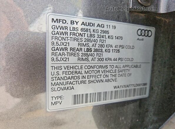 WA1VXAF77LD001388 2020 AUDI Q7 Gray Widok naklejki z numerem VIN