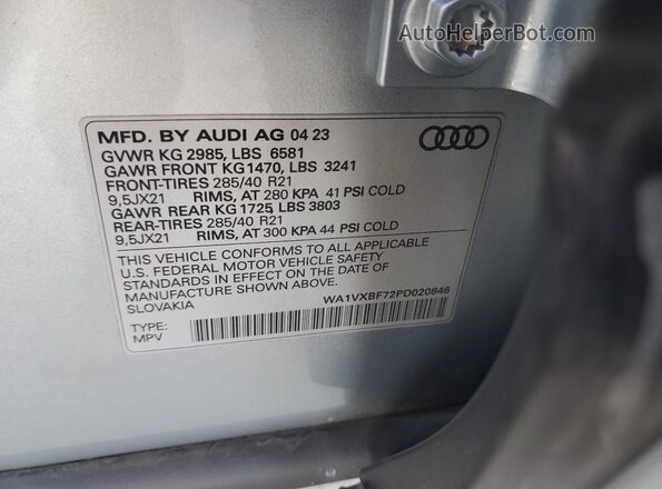 WA1VXBF72PD020846 2023 AUDI Q7 Silver Engine compartment view