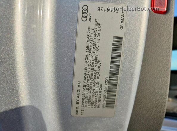 WAU2AGF50NN003098 2022 AUDI A5 Серебряный Вид подкапотного пространства