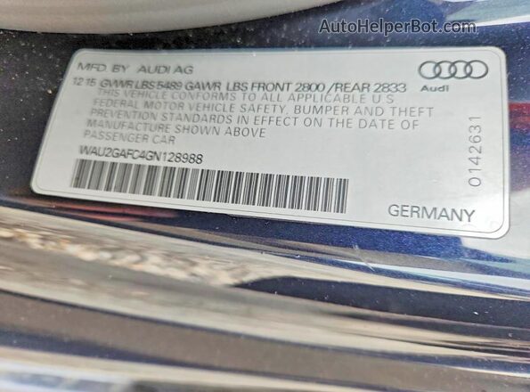 WAU2GAFC4GN128988 2016 AUDI A7 Синий Вид подкапотного пространства