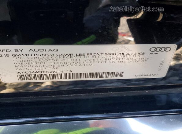 WAU34AFD0GN014119 2016 AUDI A8 Черный Вид наклейки с VIN-кодом