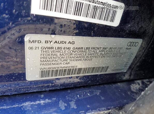 WAU8DAF87MN023923 2021 AUDI A8 Синий Вид подкапотного пространства