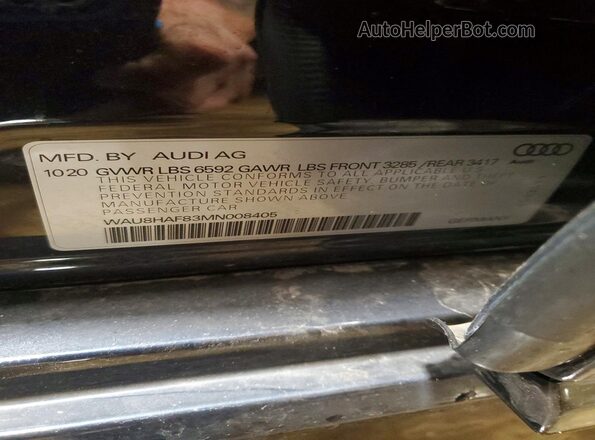 WAU8HAF83MN008405 2021 AUDI A8 Синий Вид наклейки с VIN-кодом