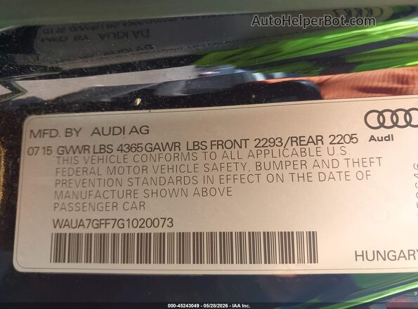 WAUA7GFF7G1020073 2016 AUDI A3 Черный Вид подкапотного пространства