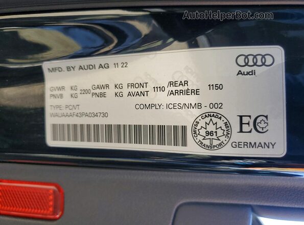 WAUAAAF43PA034730 2023 AUDI OTHER Черный Вид подкапотного пространства