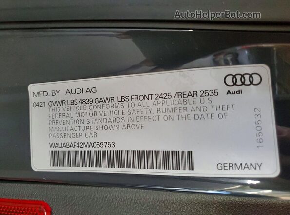 WAUABAF42MA069753 2021 AUDI A4 Charcoal Вид підкапотного простору