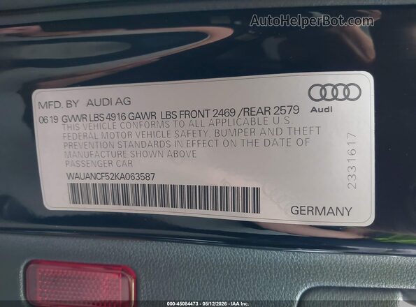 WAUANCF52KA063587 2019 AUDI OTHER Black Вид підкапотного простору