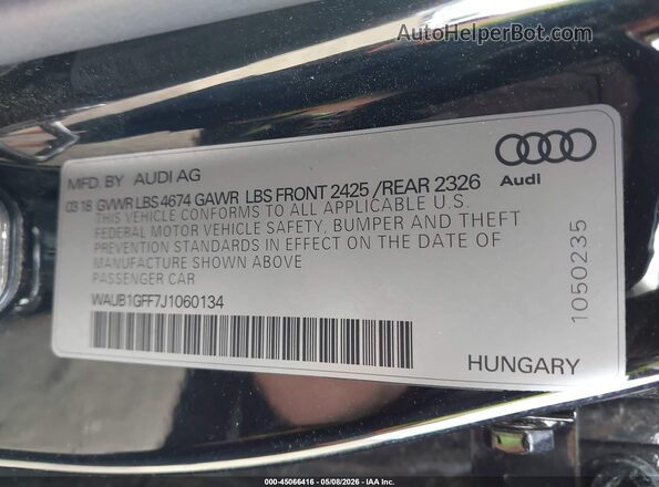WAUB1GFF7J1060134 2018 AUDI S3 Черный Вид подкапотного пространства