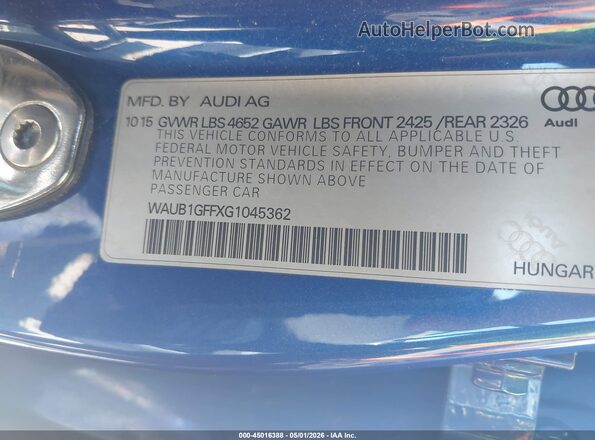 WAUB1GFFXG1045362 2016 AUDI S3 Синий Вид подкапотного пространства