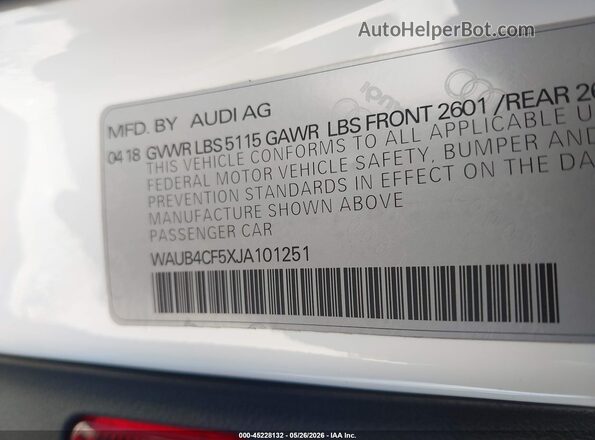 WAUB4CF5XJA101251 2018 AUDI S5 Белый Вид подкапотного пространства