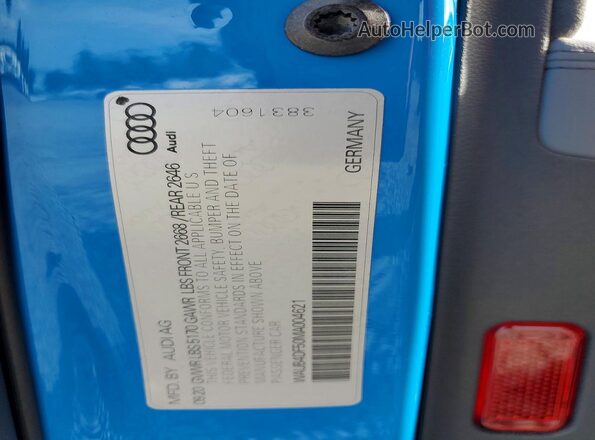 WAUB4DF50MA004621 2021 AUDI S5 Синий Вид подкапотного пространства