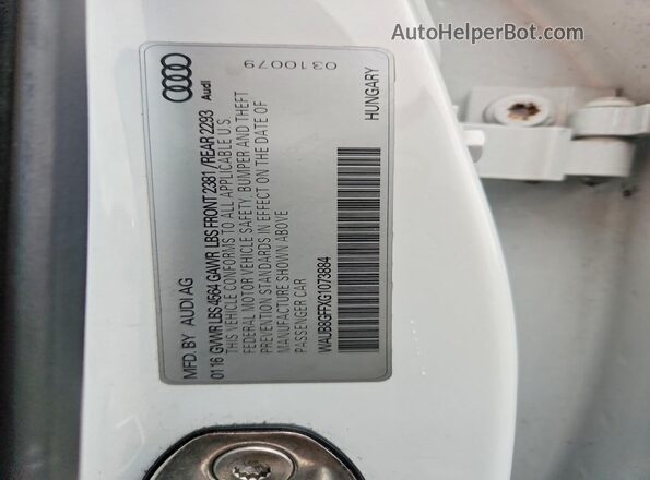 WAUB8GFFXG1073884 2016 AUDI A3 White Вид підкапотного простору