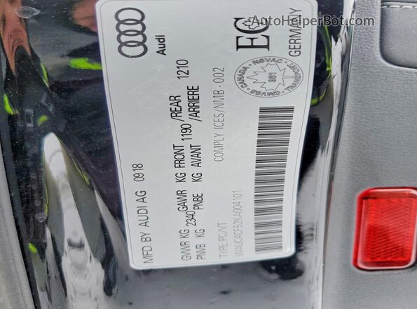 WAUC4CF52KA004101 2019 AUDI S5 Black VIN կոդի պիտակի տեսք