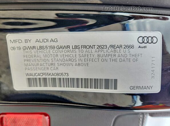WAUC4CF55KA080573 2019 AUDI S5 Black Engine compartment view