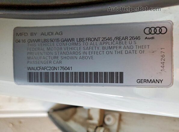 WAUCFAFC2GN175041 2016 AUDI A6 Белый Вид подкапотного пространства