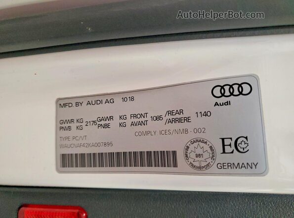 WAUCNAF42KA007895 2019 AUDI A4 White Widok komory silnika