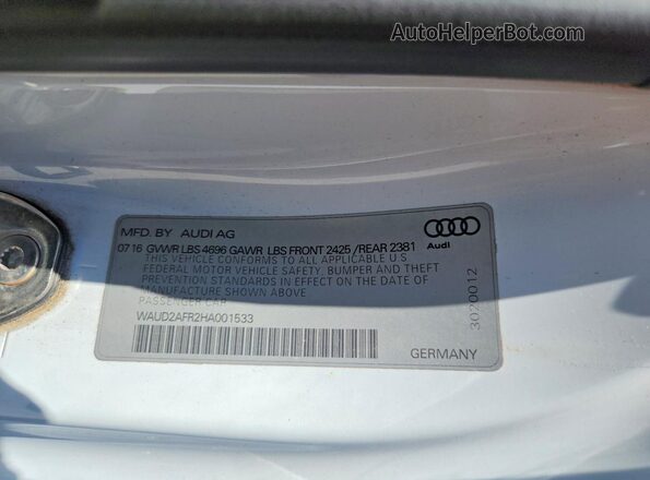 WAUD2AFR2HA001533 2017 AUDI A5 Белый Вид подкапотного пространства