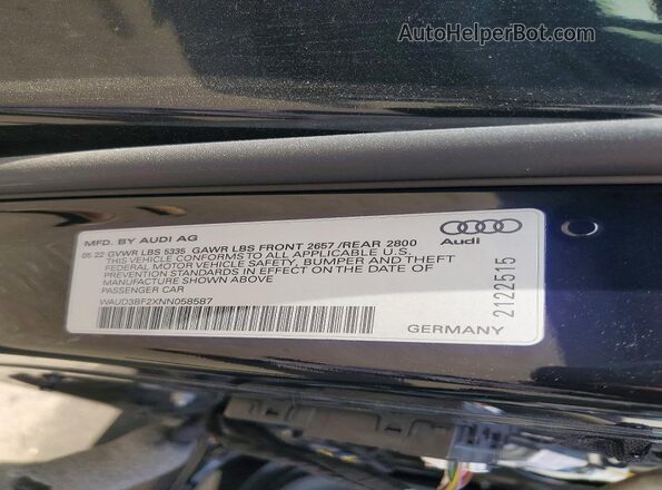 WAUD3BF2XNN058587 2022 AUDI A6 Черный Вид наклейки с VIN-кодом