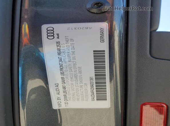 WAUDAAF42MA031391 2021 AUDI A4 Charcoal Vista del compartimento del motor