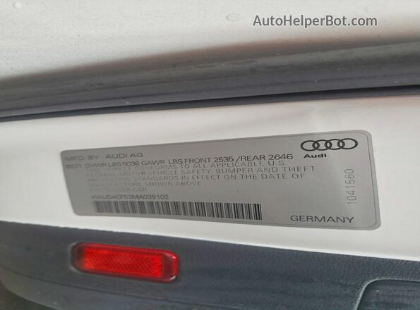 WAUDACF53MA039102 2021 AUDI A5 White ძრავის განყოფილების ხედი