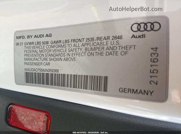 WAUDACF55MA059366 2021 AUDI OTHER Белый Вид подкапотного пространства
