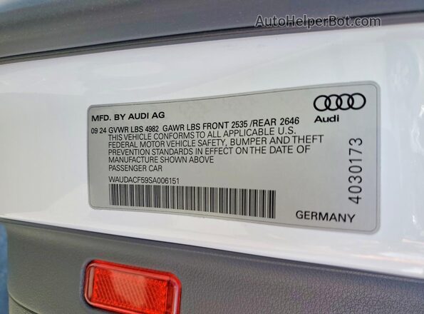 WAUDACF59SA006151 2025 AUDI A5 White Widok naklejki z numerem VIN