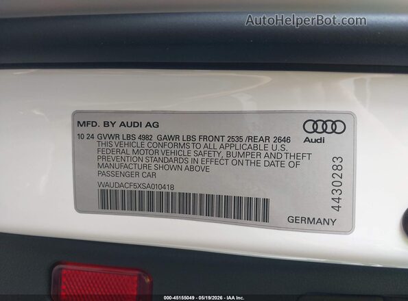 WAUDACF5XSA010418 2025 AUDI OTHER Белый Вид подкапотного пространства